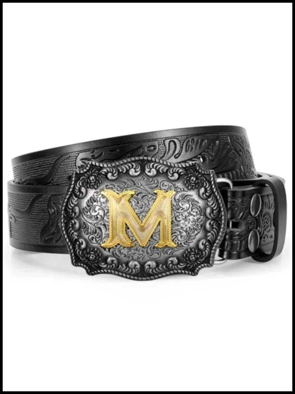 Faux Leather Western Belt Detachable Initial Buckle Men Women